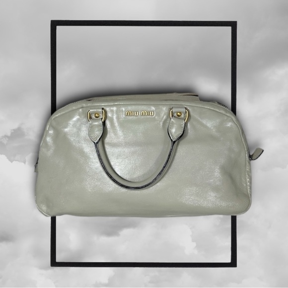 MIU MIU TWO WAY bowler satchel leather bag in bone color *custom* good cond 075H - Picture 2 of 11